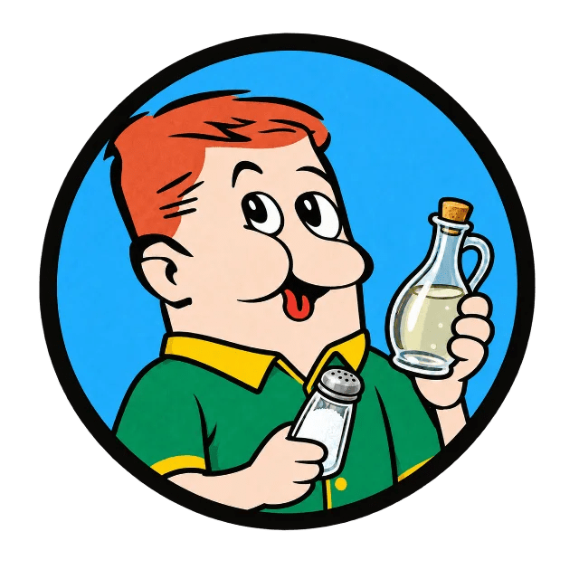 Salt and Vinegar flavour mascot holding salt and vinegar