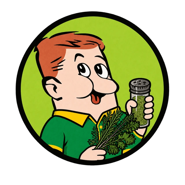 Savoury Herb flavour mascot holding herbs and seasoning