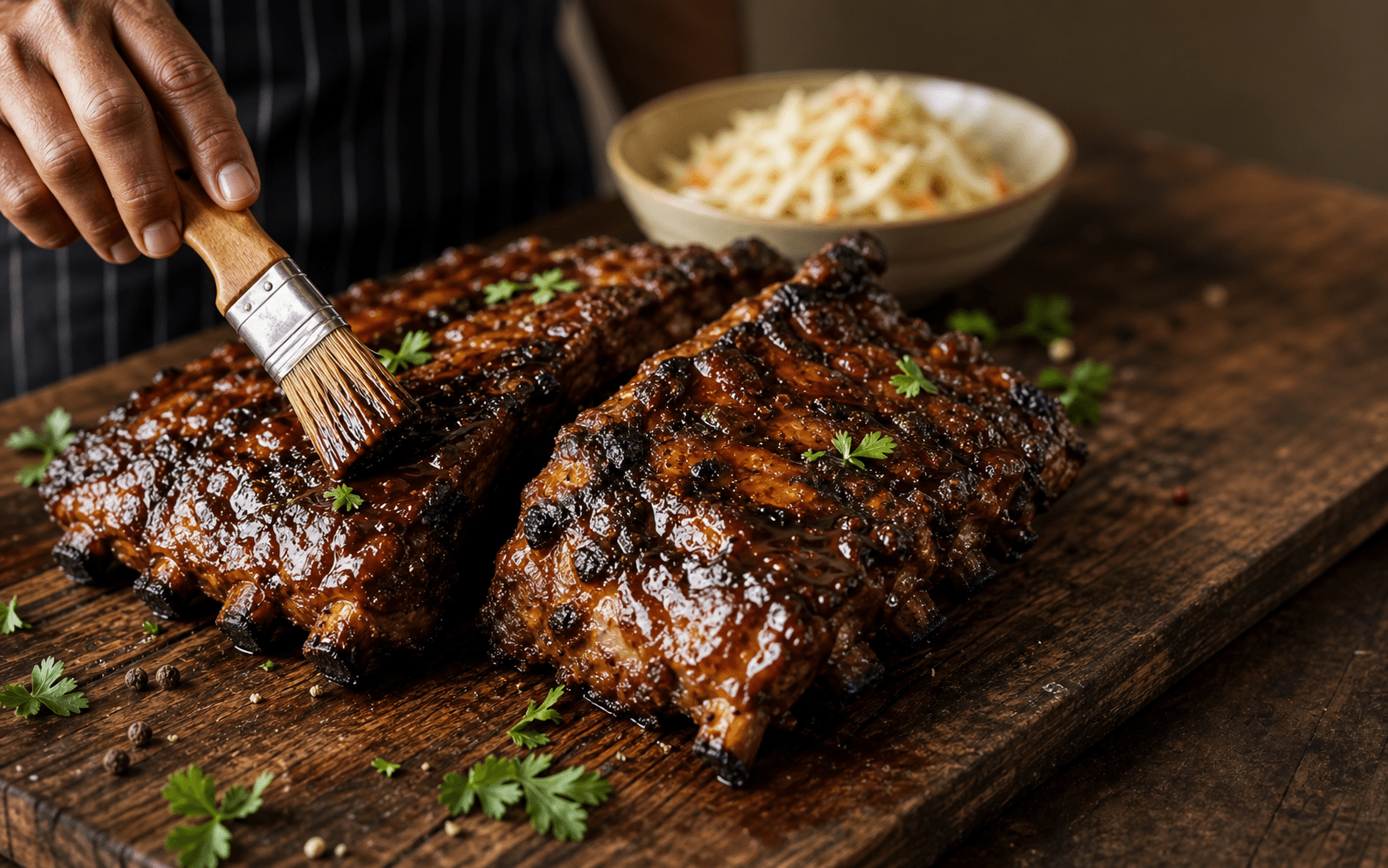 Braai ribs being basted over the fire