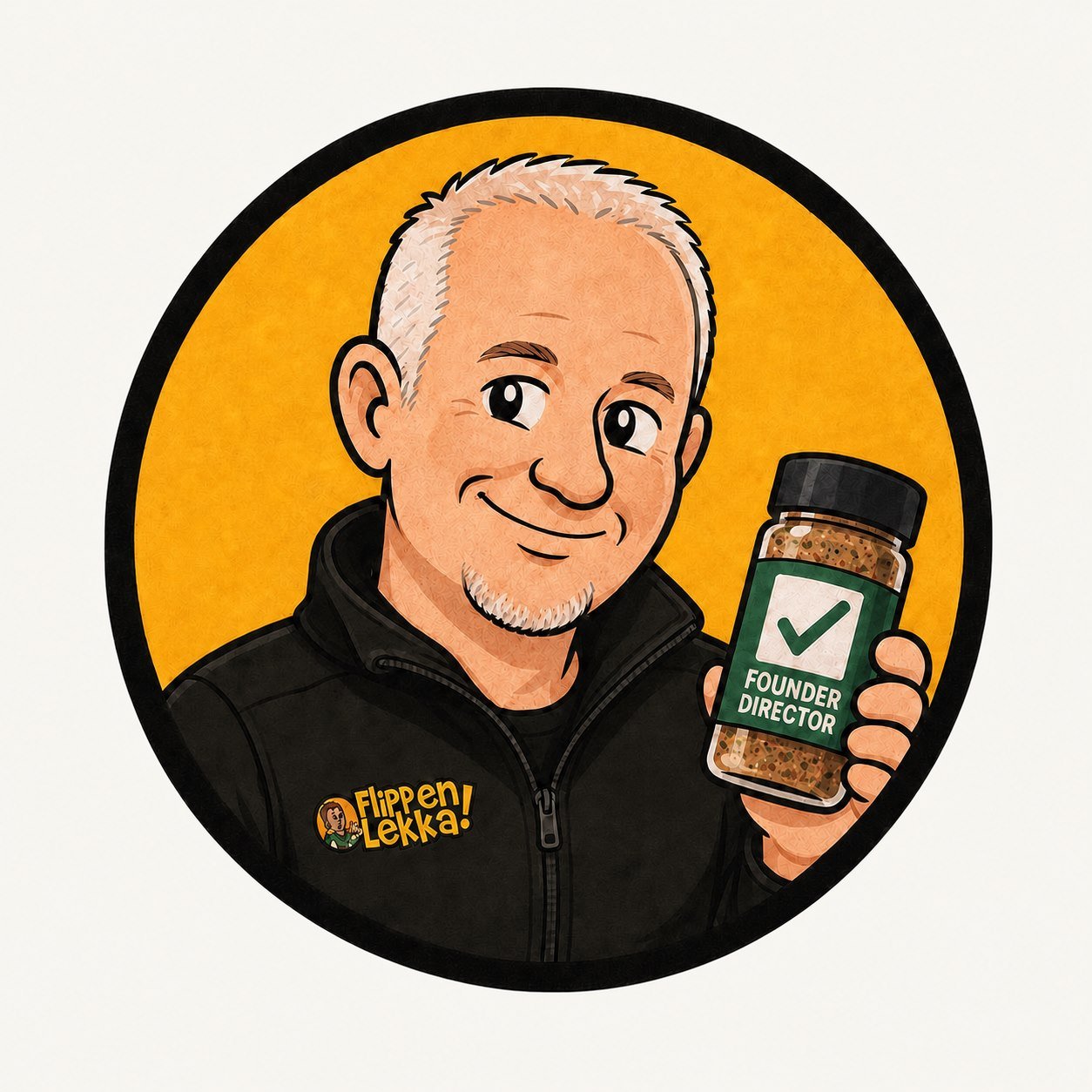 Illustrated portrait of André, founder and director of Flippen Lekka